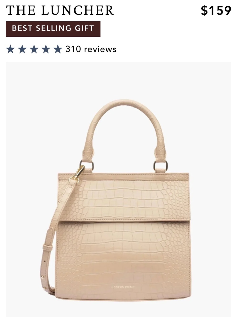 Modern Picnic Cream Tan Croc Embossed Insulated Lunch Box Bag